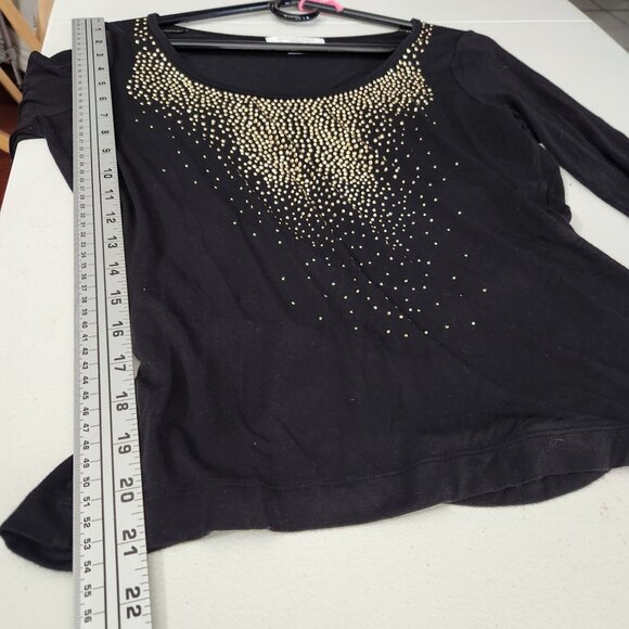 August Silk Womens Black quarter Sleeve Top W/ Gold Studded Design Large - Picture 4 of 12